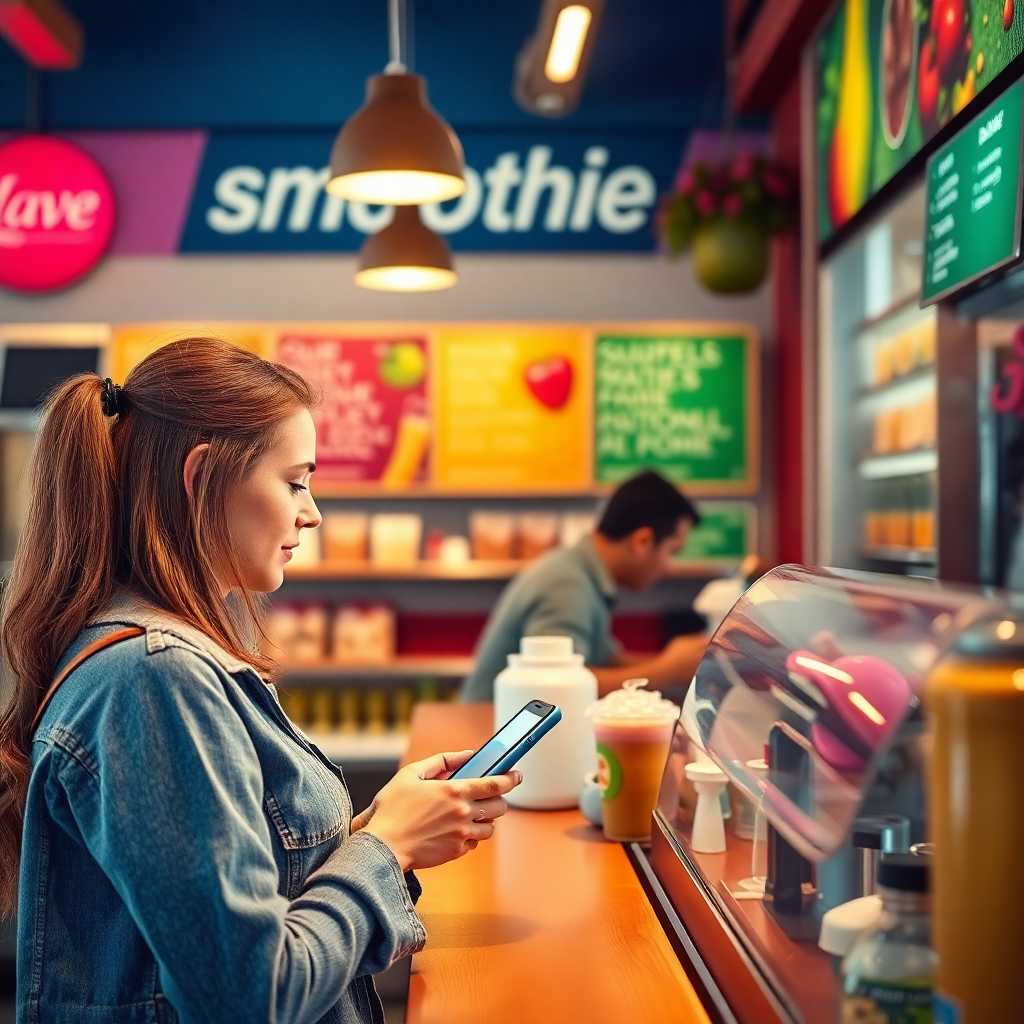 A customer texting an order to a smoothie bar