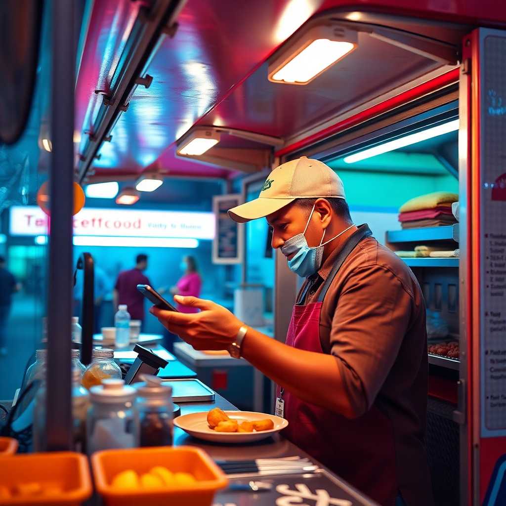 A busy Food Truck owner managing an influx of appointment requests from an SMS platform