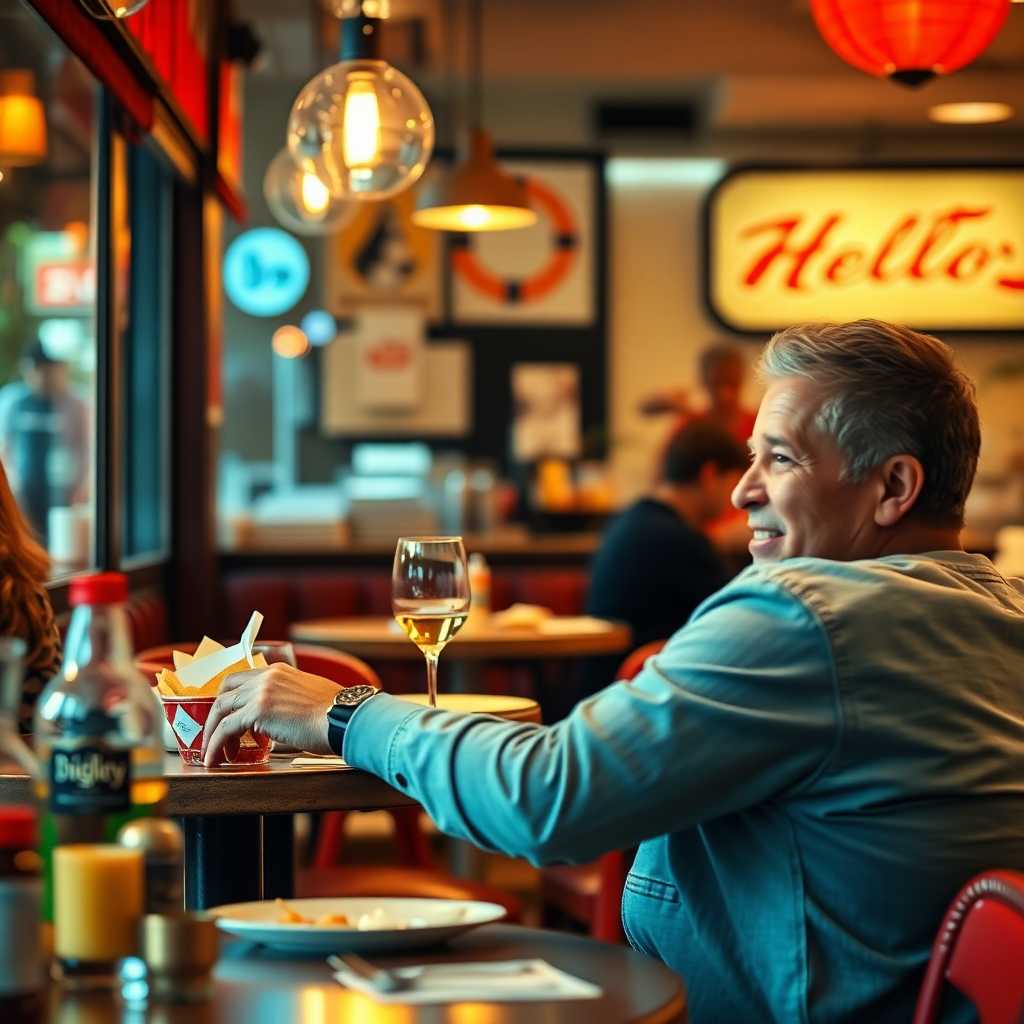 A satisfied customer dining at a restaurant