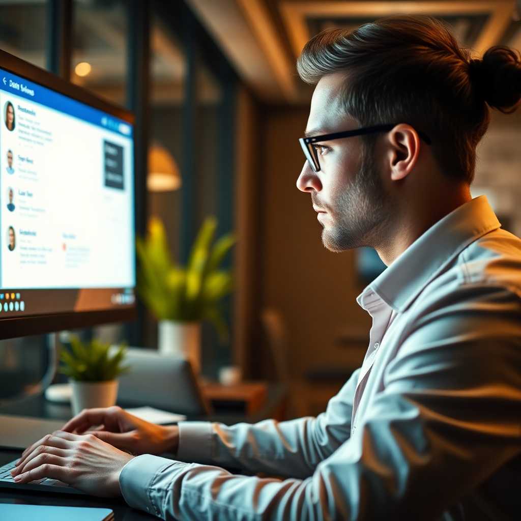 Business owner checking desktop portal for incoming messages.