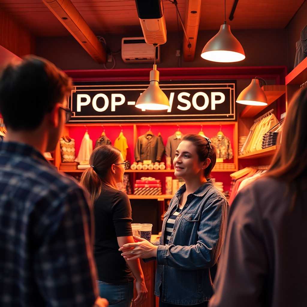 Pop-Up Shop Owner Engaging with Customers