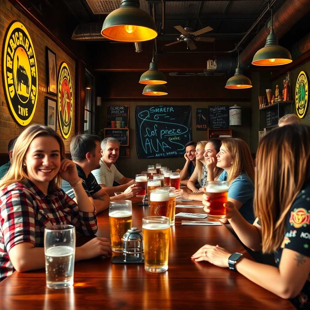 Happy customers enjoying their time at a brewpub