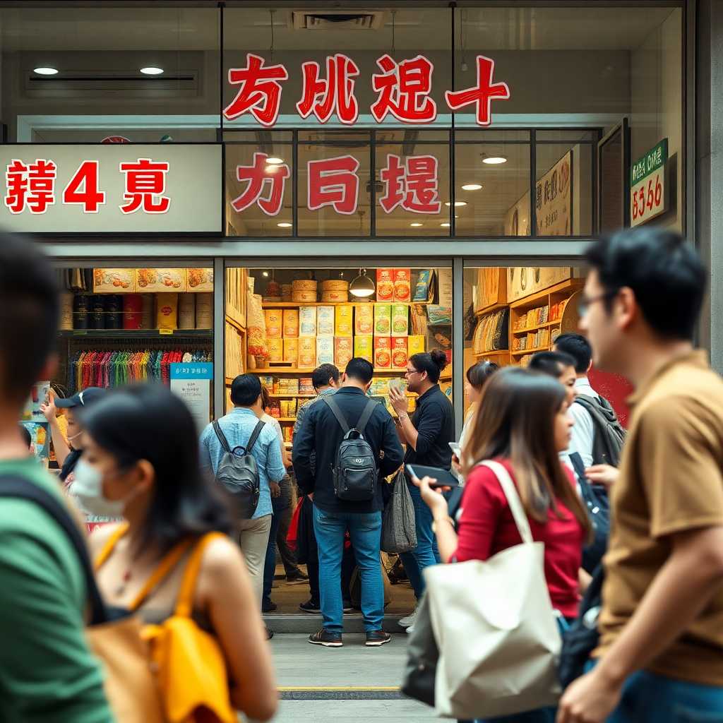 Busy storefront with multiple customer interactions