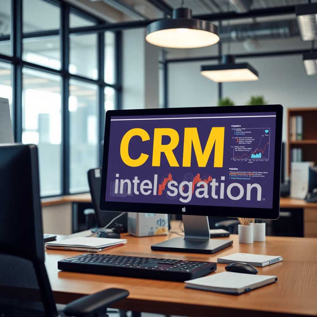 Office desk with CRM integration display