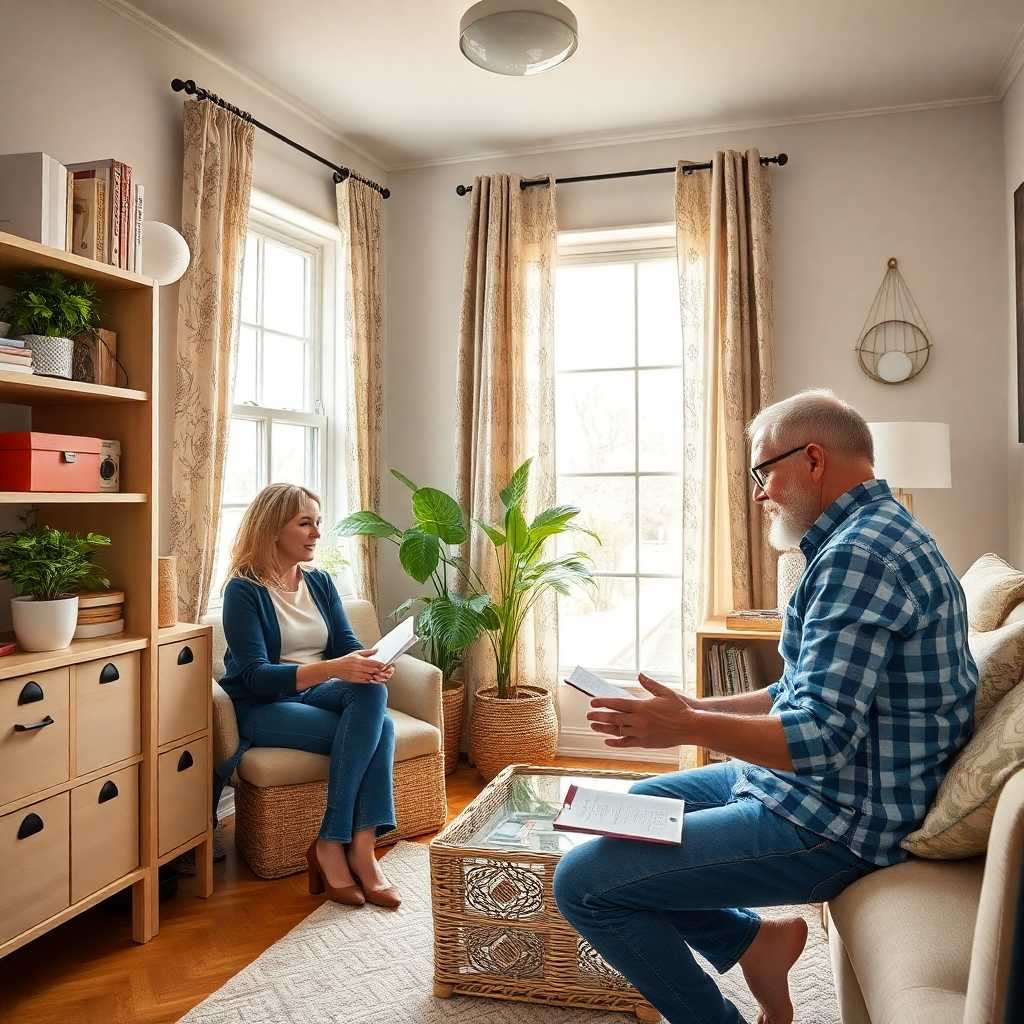 Experienced home organizer consulting a client with ease