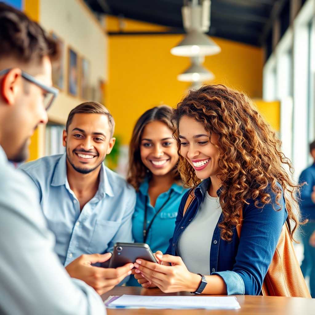 Successful mobile notary with smiling customers