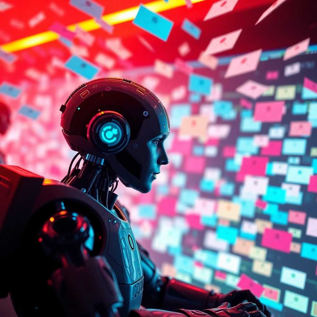 Illustration of AI managing a flood of messages effortlessly.