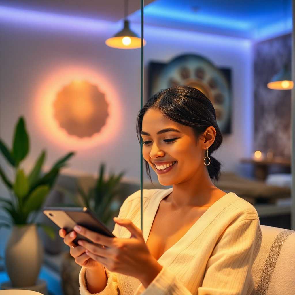 Satisfied client receiving timely service updates through SMS from a spa