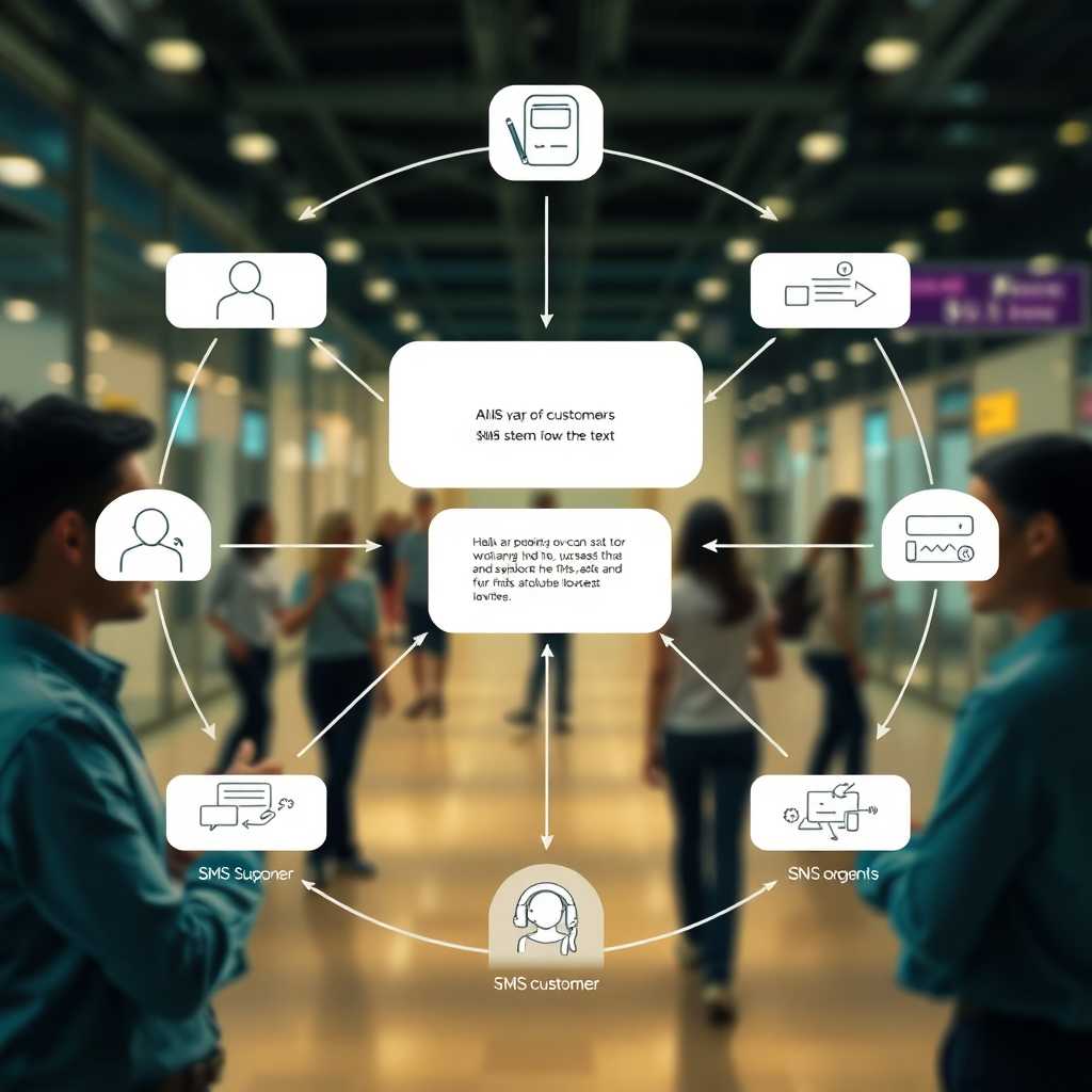 Diagram of SMS system showing business, customer interaction