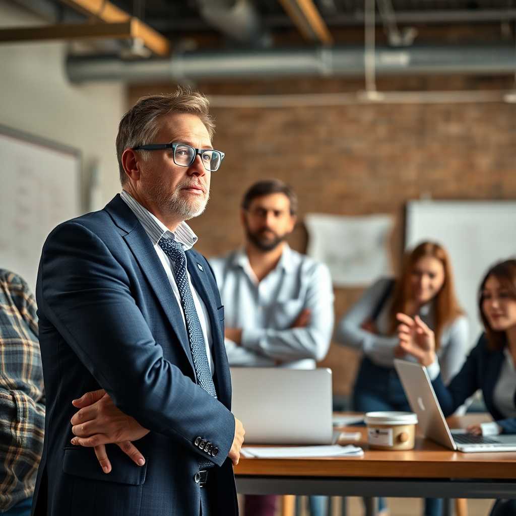 Business owner observing a stress-free team, thanks to TextSupport