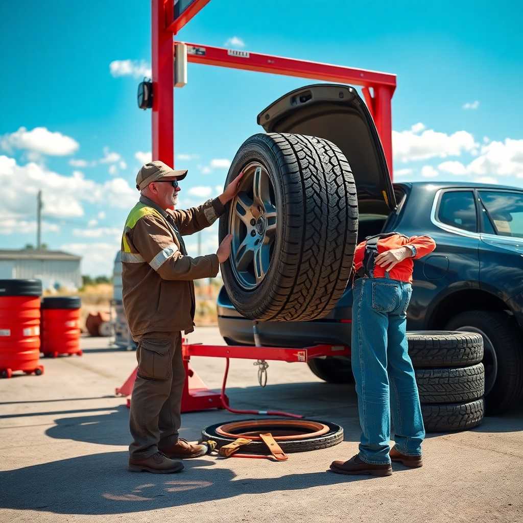 Customer Receiving Tire Repair Service on Location