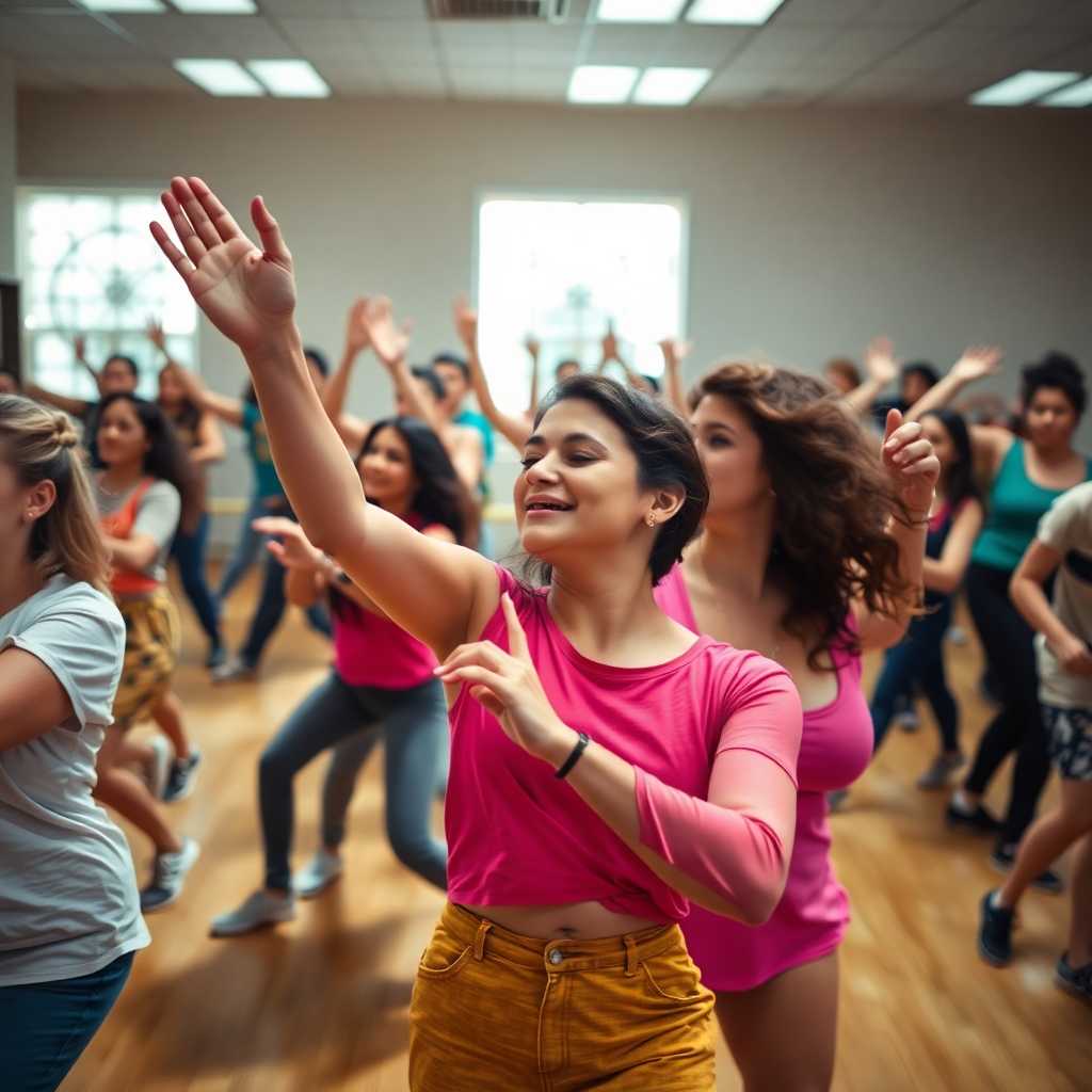 Energetic dance class in full swing