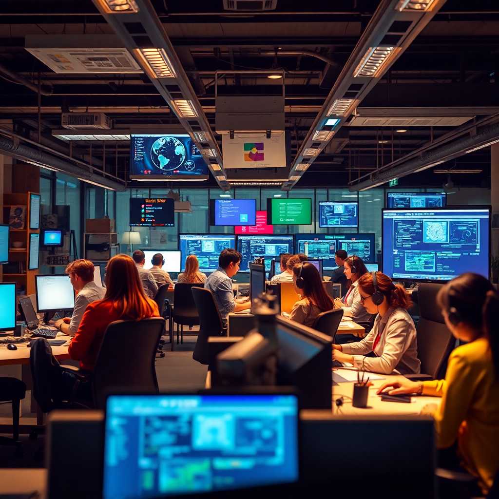 A busy tech support office with multiple inquiries displayed