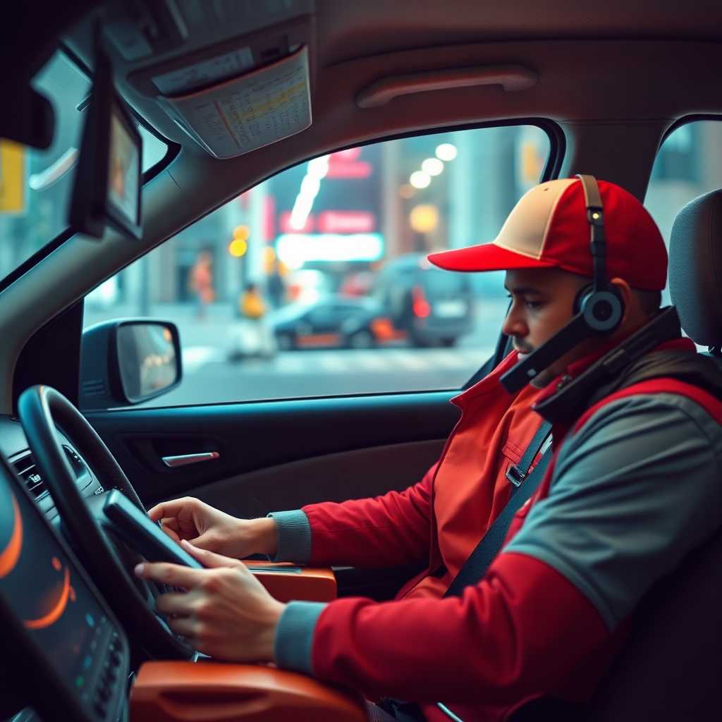 A courier driver overwhelmed by calls and texts during a busy shift.