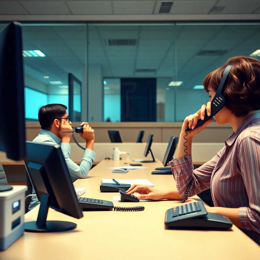 A receptionist juggling several phone calls while manually scheduling pickups