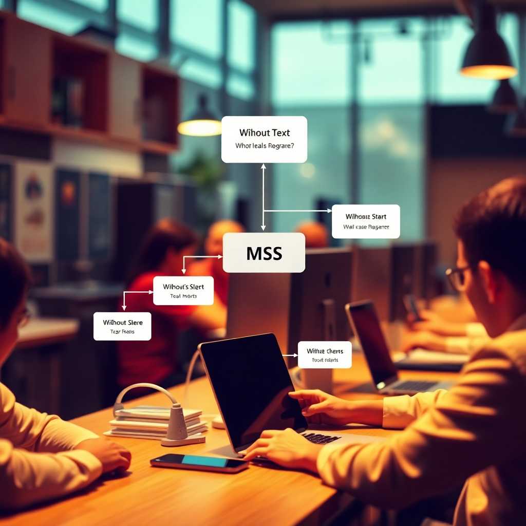 A streamlined SMS workflow diagram with phones and desktops