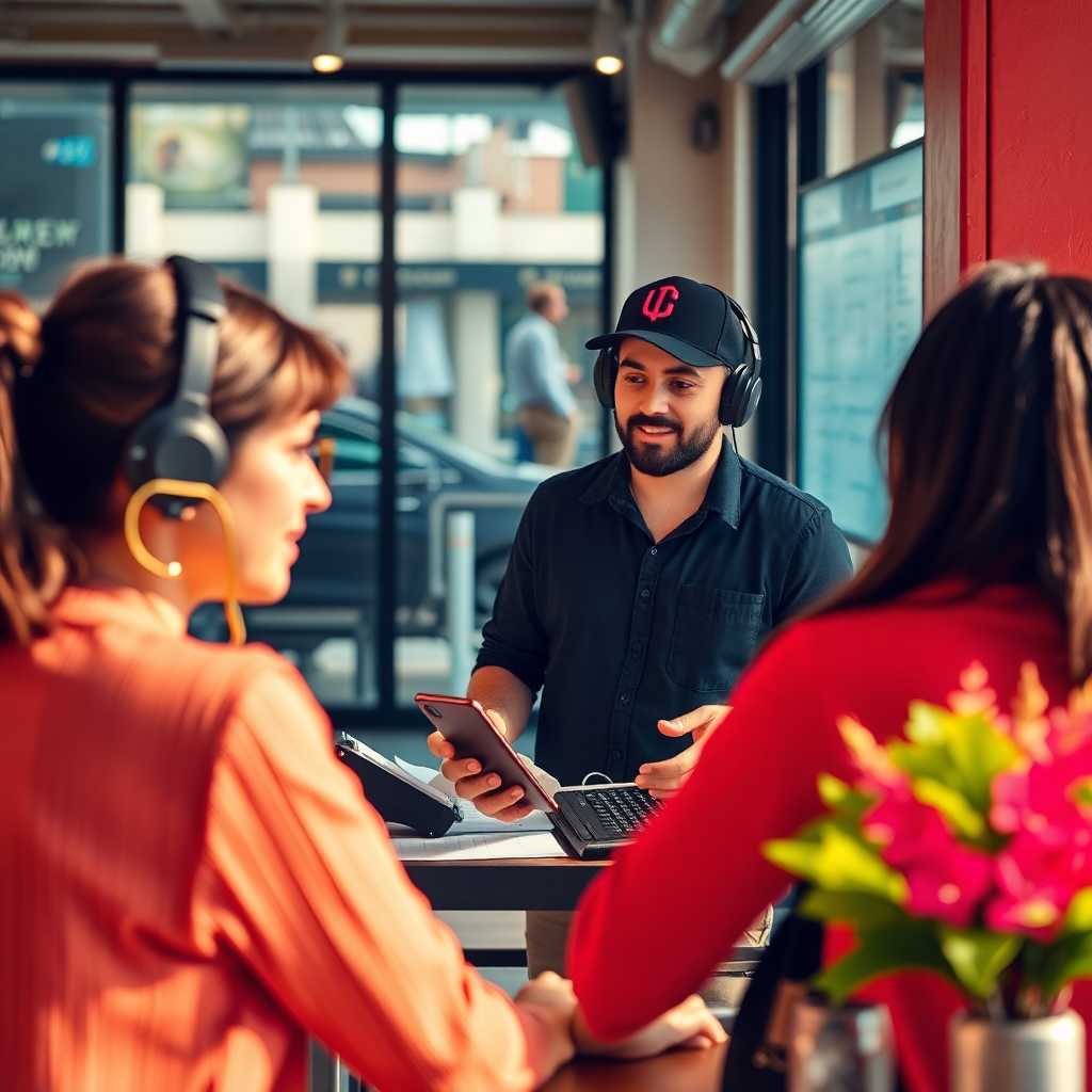 Customer booking services while owner manages operations smoothly