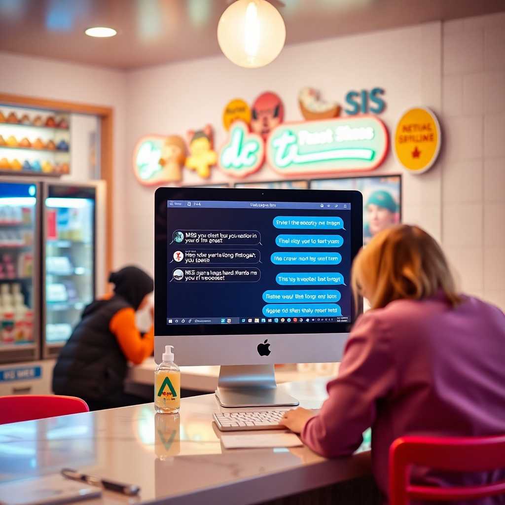 A desktop interface showing real-time SMS interactions in an ice cream shop setting