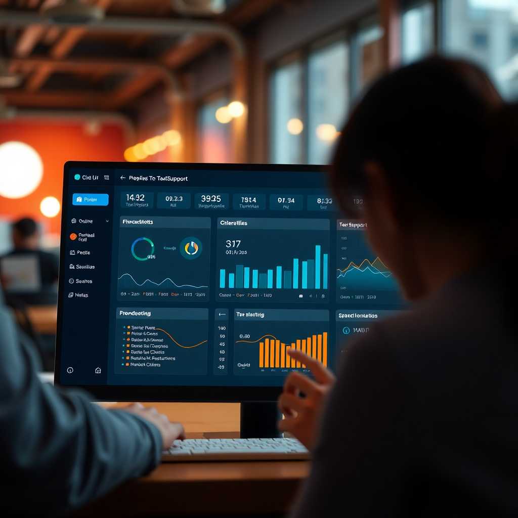A sleek digital dashboard showing an overview of TextSupport’s features