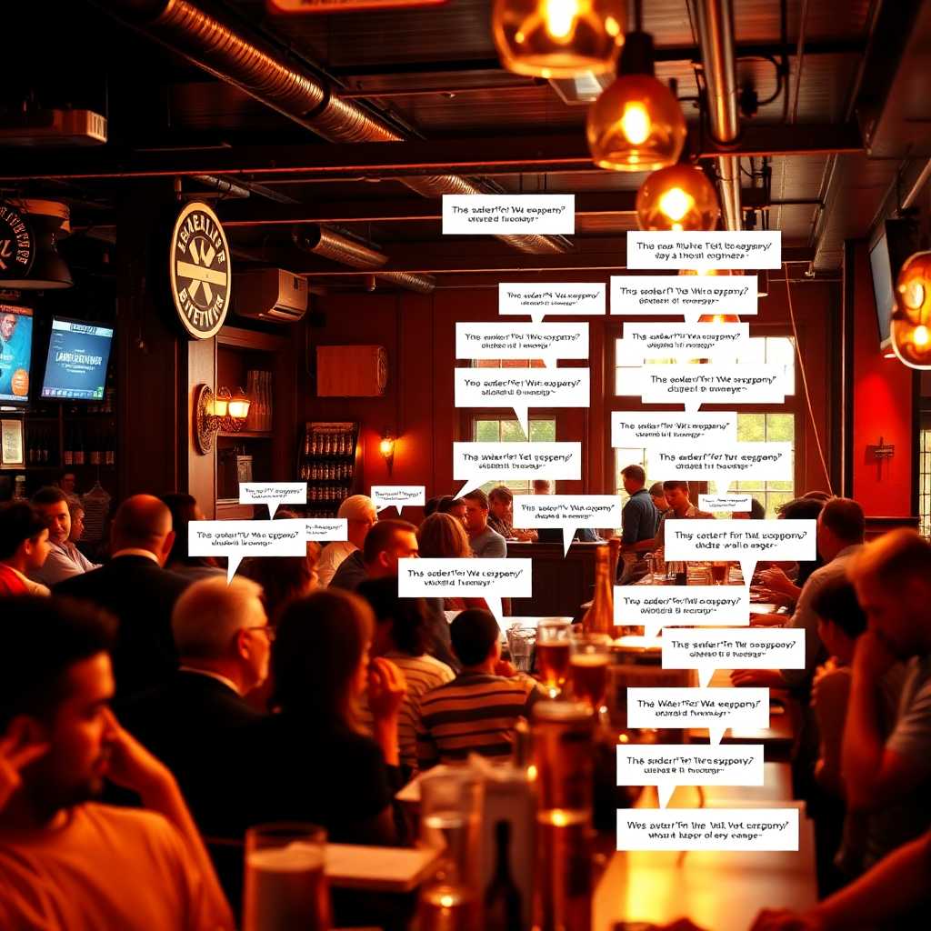 A crowded brewpub with a stream of text inquiries