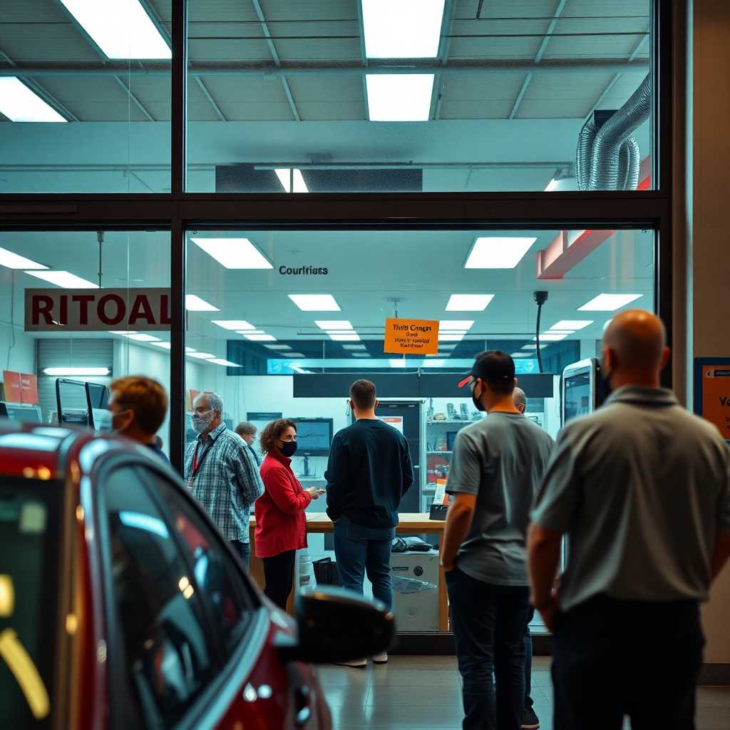 Busy window tinting shop with staff attending calls