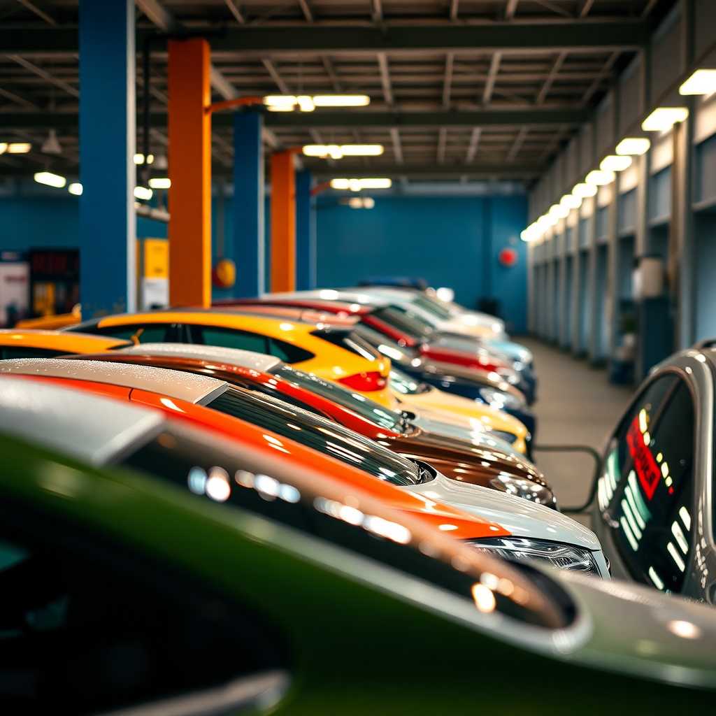 A busy auto detailing site with cars lined up in queue