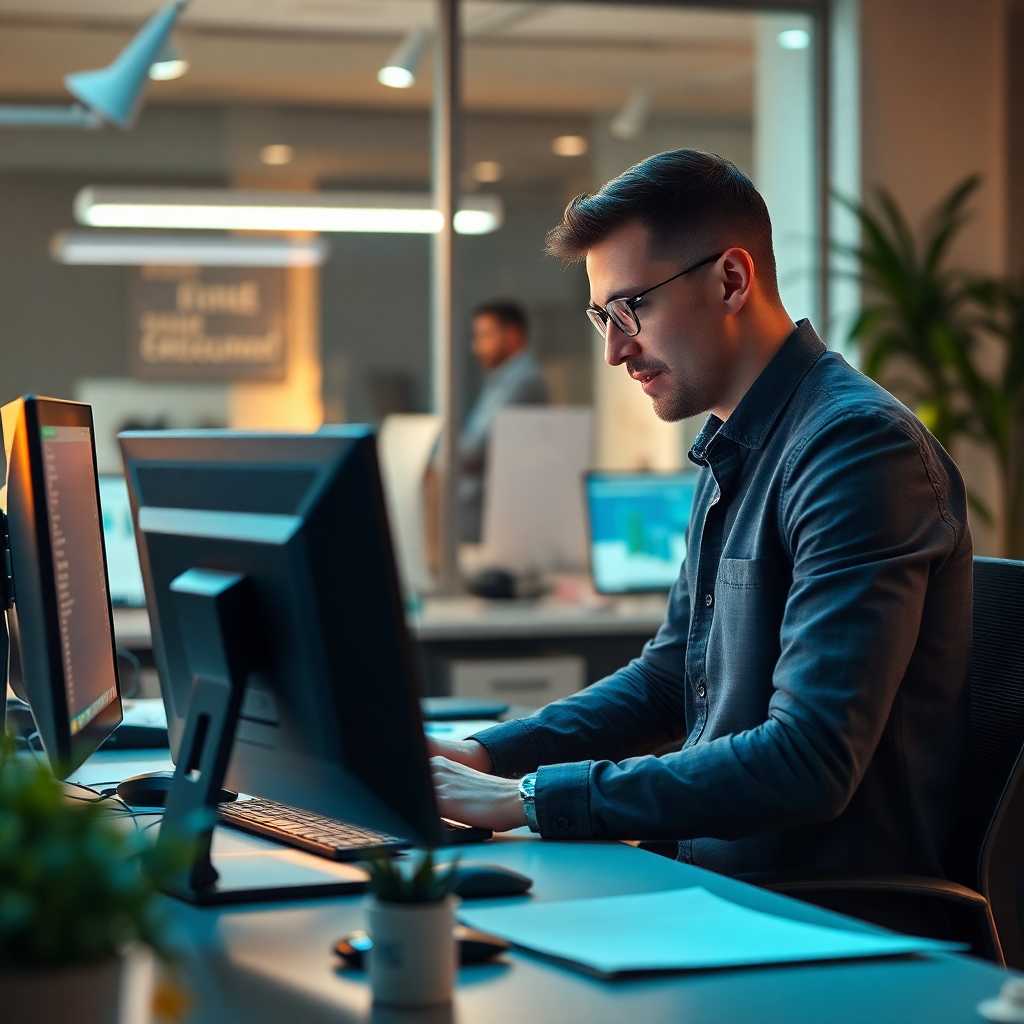 Business owner using desktop interface