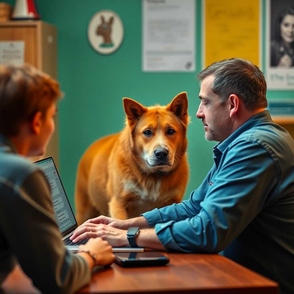 A trainer reviewing automated SMS conversations on their laptop from various animal training clients.