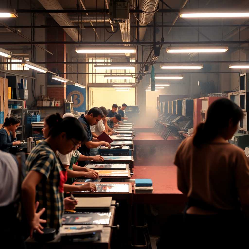 A busy tinting workshop alive with activity.