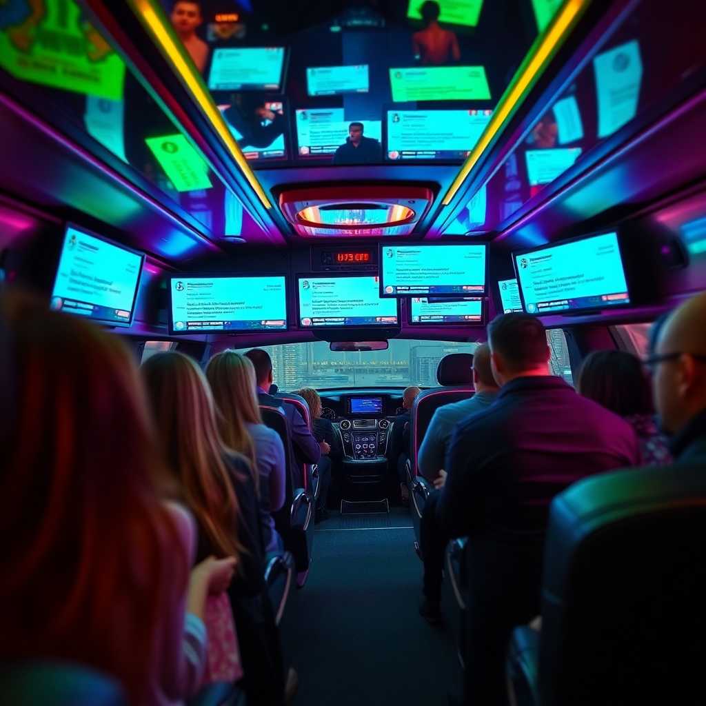 A bustling limo service office with screens displaying incoming texts