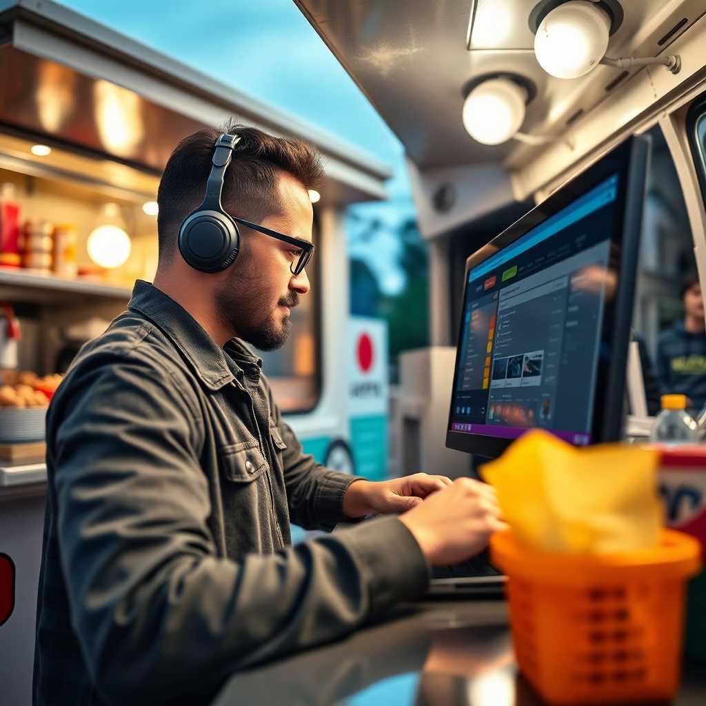 Food truck owner using a desktop portal to manage inquiries