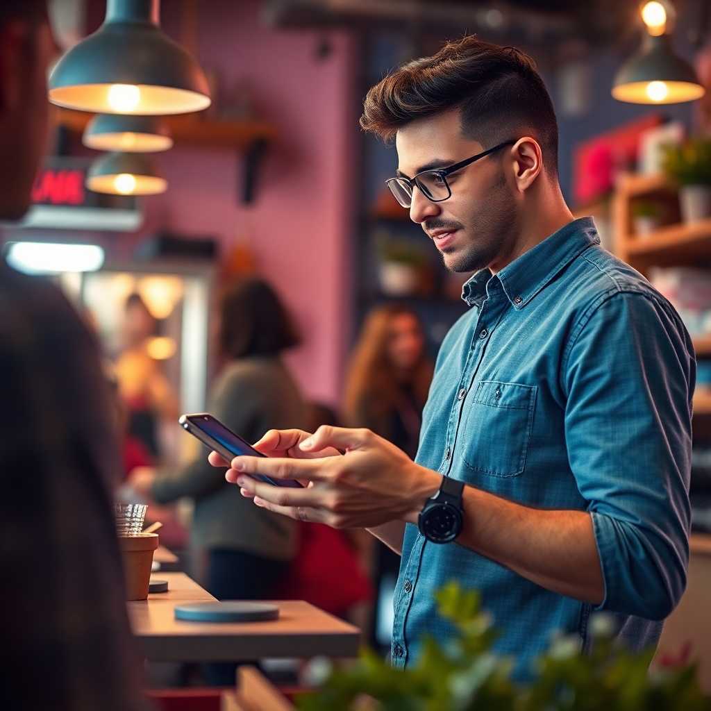 Business owner interacting with customers using a messaging app