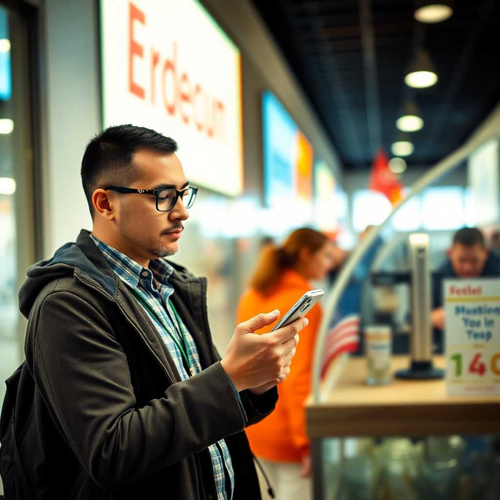 Customer texting a question on their phone during peak hours