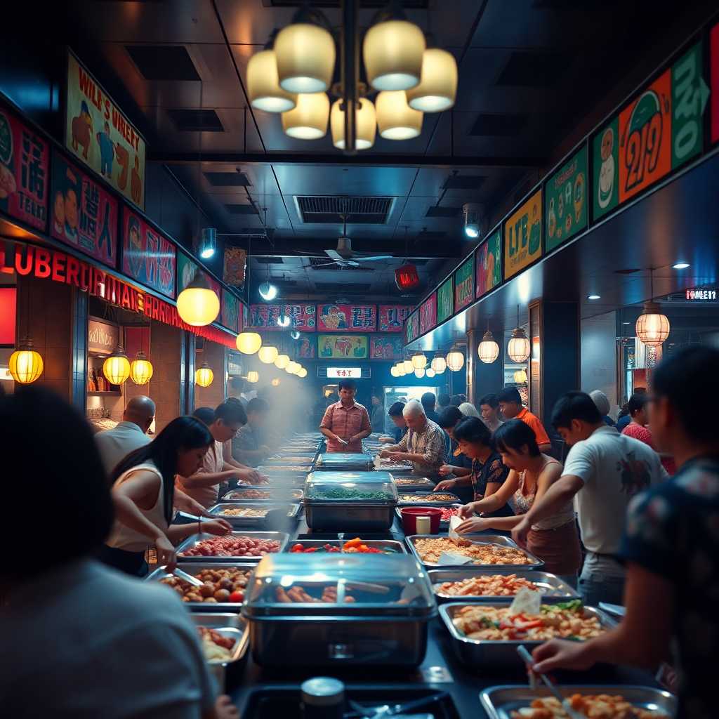 Thriving buffet restaurant atmosphere