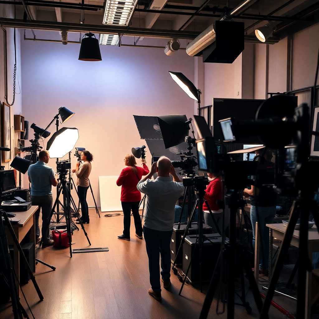 A bustling photographer’s studio.