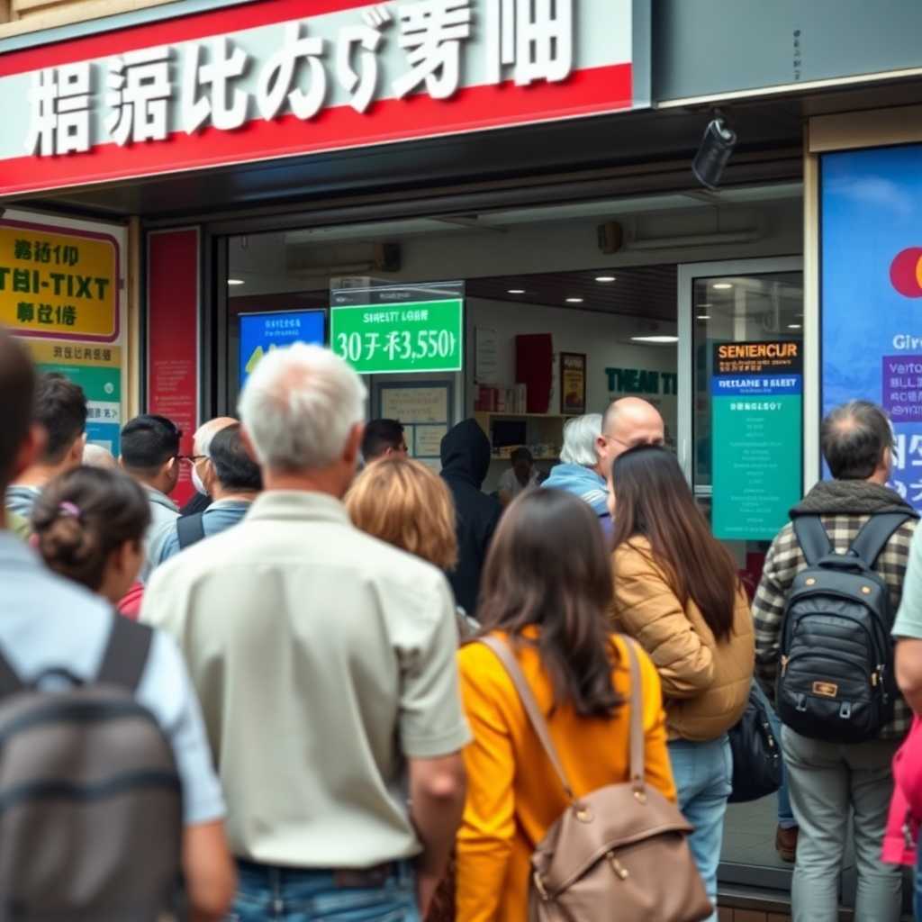 Busy storefront with queued customers waiting for answers