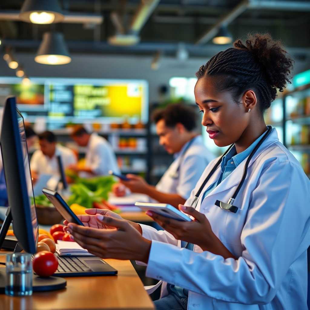 A busy nutritional counselor managing client texts