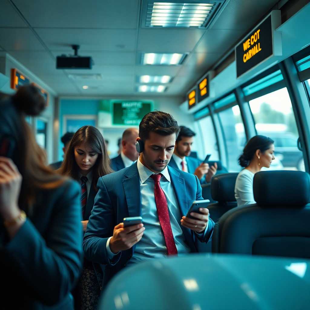 Depiction of bustling chauffeur service office with a flurry of texts and calls