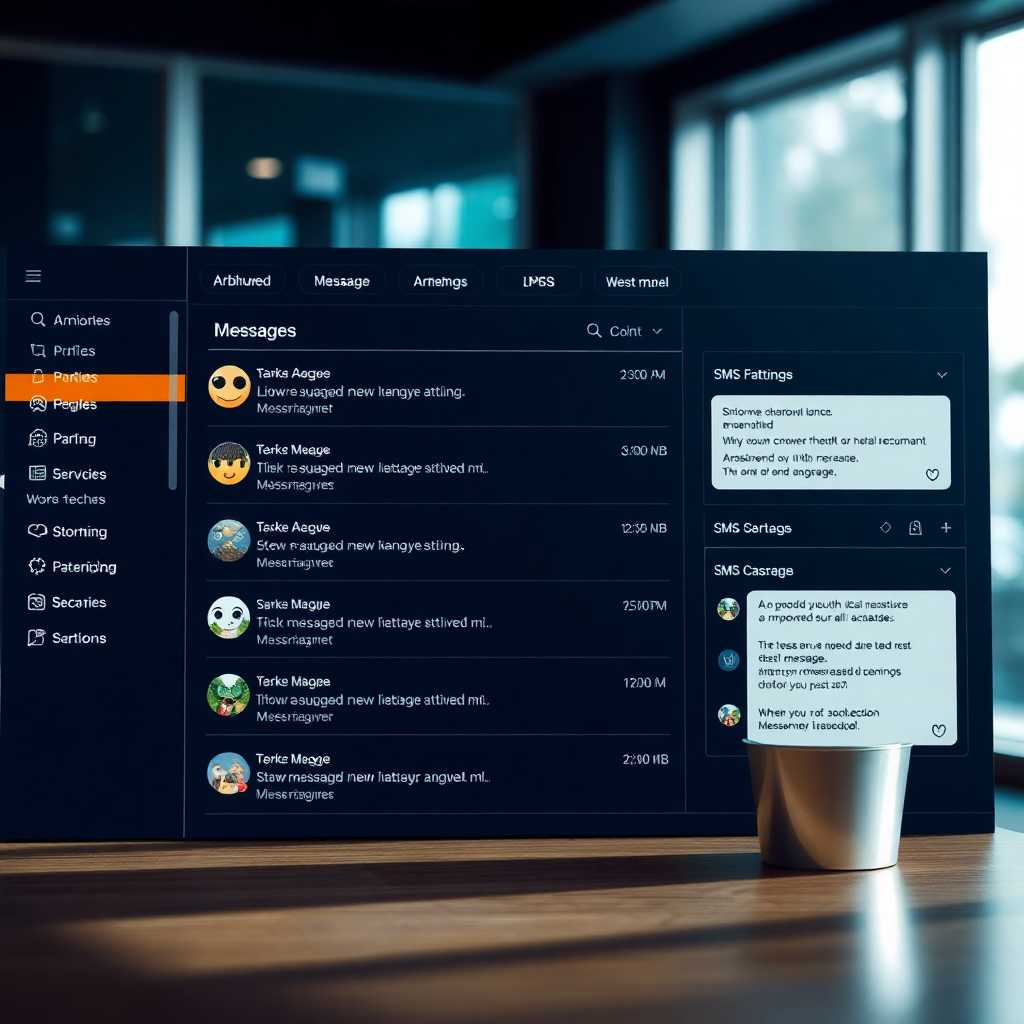 A sleek interface of an SMS management dashboard featuring archived messages