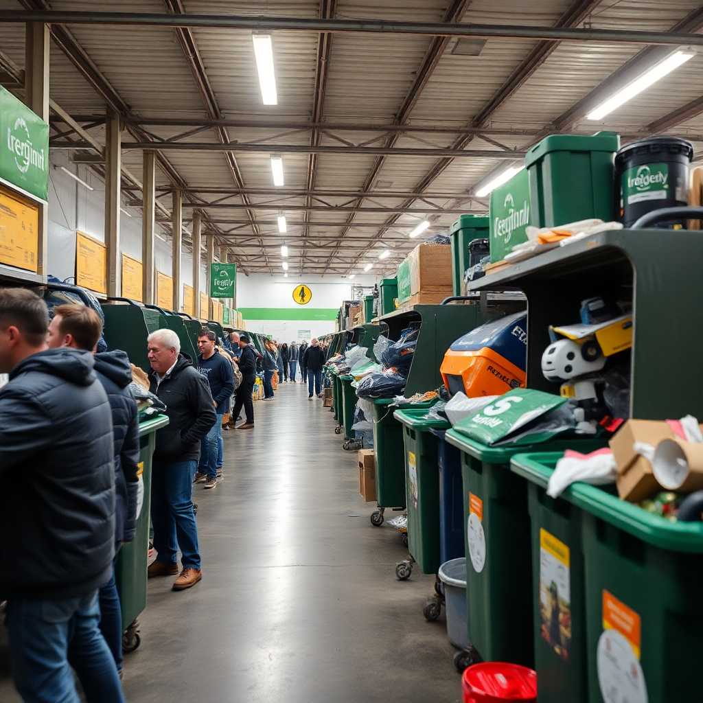 Busy recycling center with many customer pickup requests