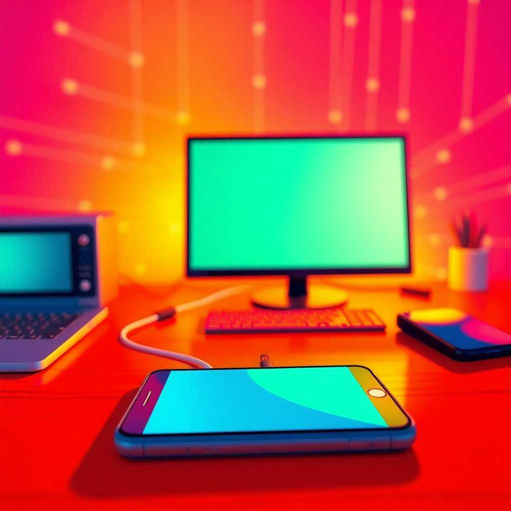 Illustration of a smartphone linked to a desktop, symbolizing connected communication