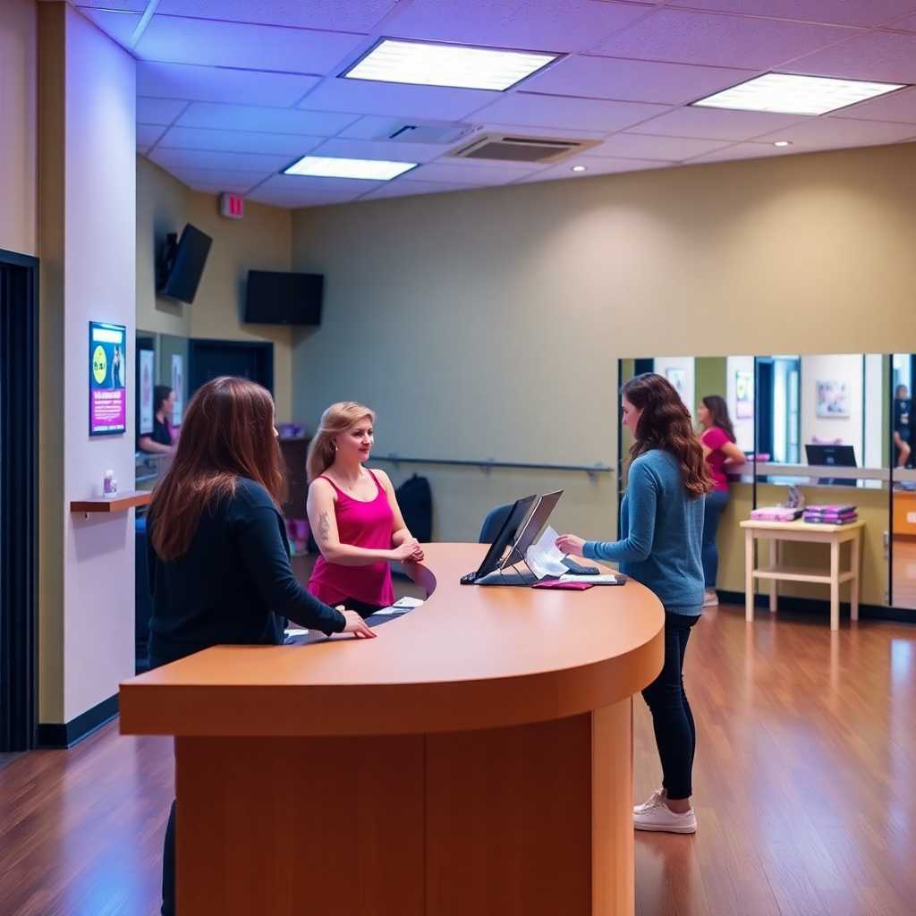 Dance Studio front desk managing customer inquiries
