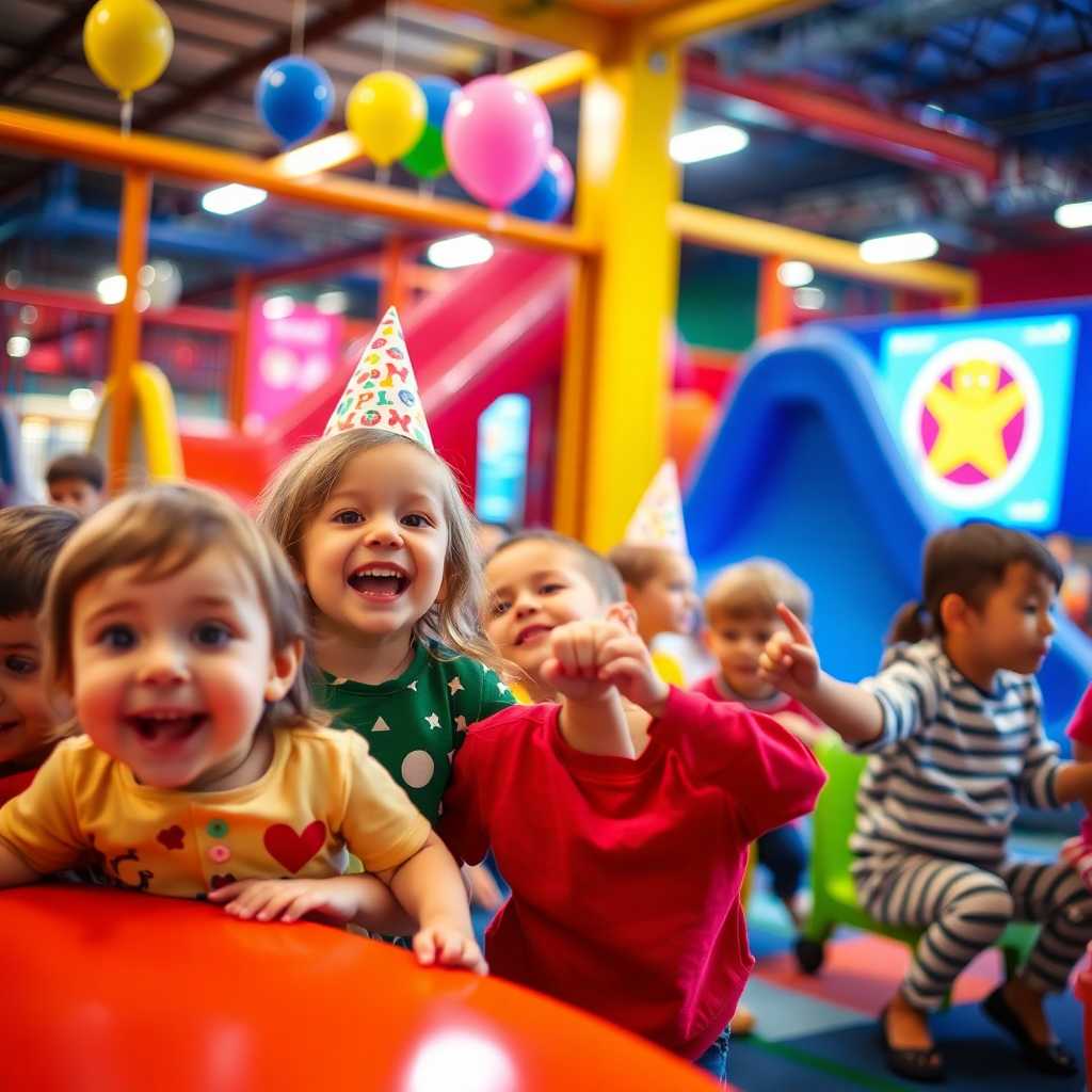 Content children enjoying a birthday party at an indoor play center.