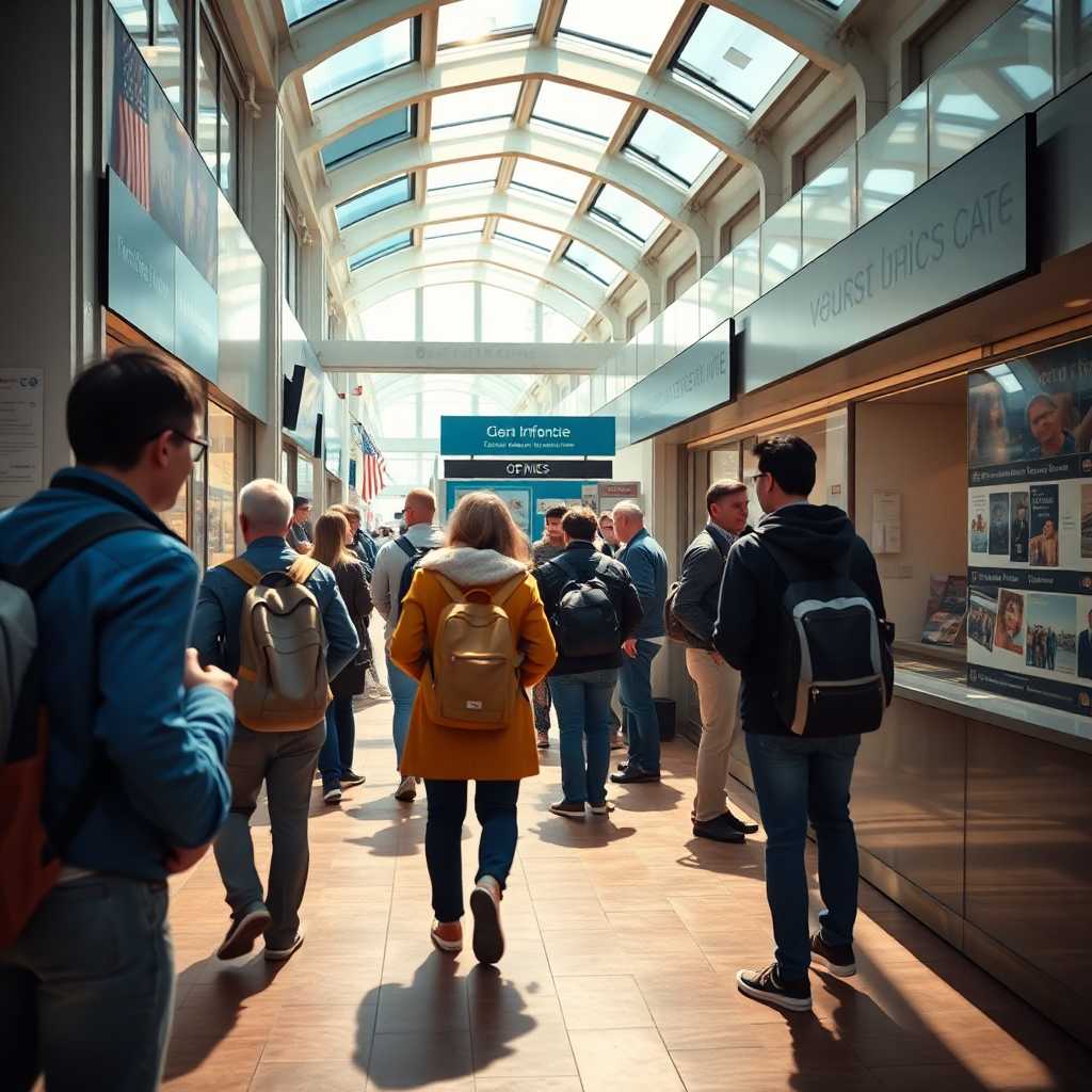 Visitors engaging with tourist info center