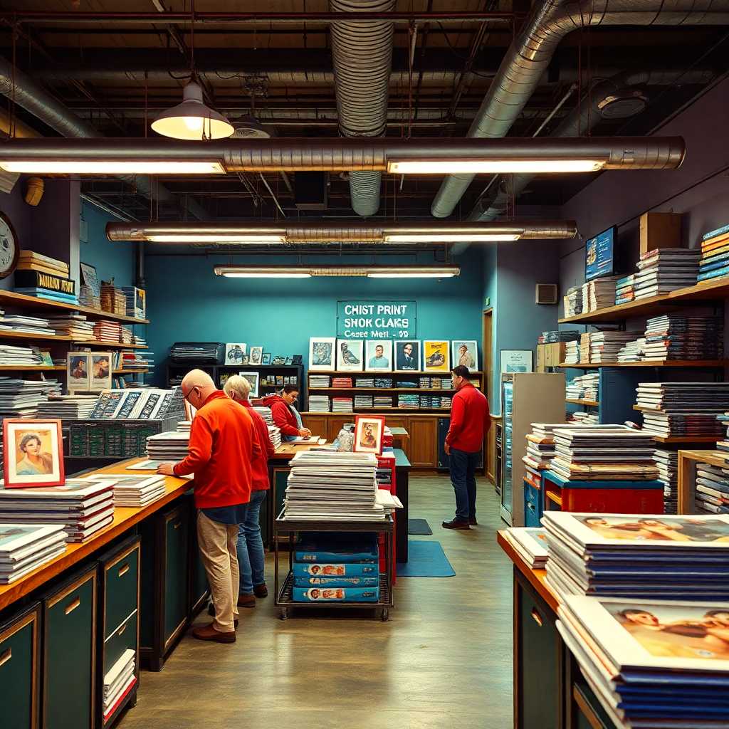 A busy custom print shop counter