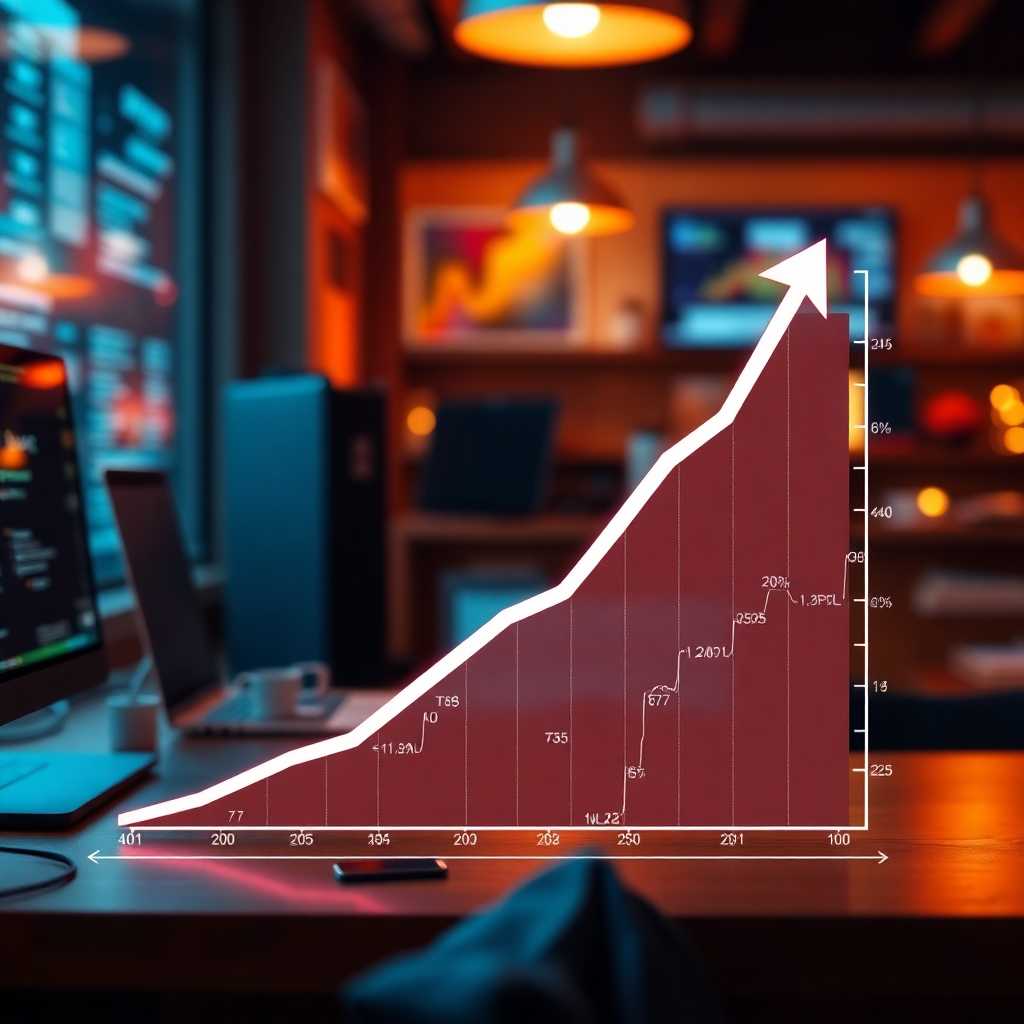 Graph showing business growth with integrated tech solutions