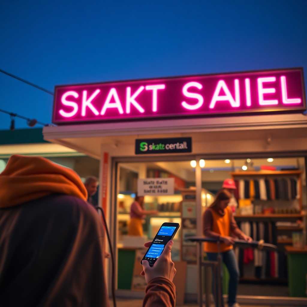 A customer receiving a text message offer from the skate rental shop.