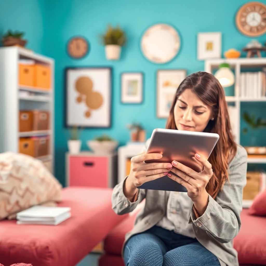 Home Organization Consultant reviewing client messages on a tablet