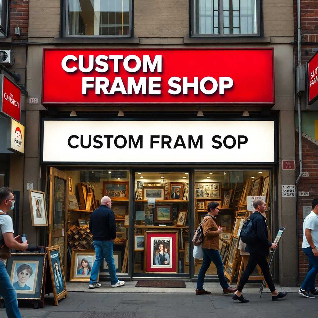 A bustling Custom Frame Shop storefront