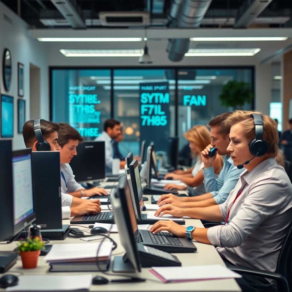 Bustling Home Automation office, phones ringing, staff multitasking.